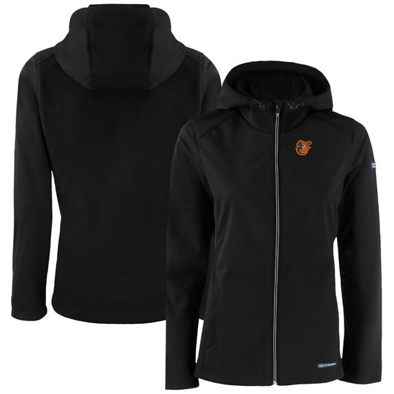Women's Cutter & Buck Black Baltimore Orioles Evoke Eco Softshell Recycled Full-Zip Jacket