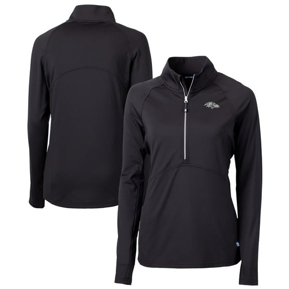 Women's Cutter & Buck  Black Baltimore Ravens Adapt Eco Knit Stretch Recycled Half-Zip Pullover Top