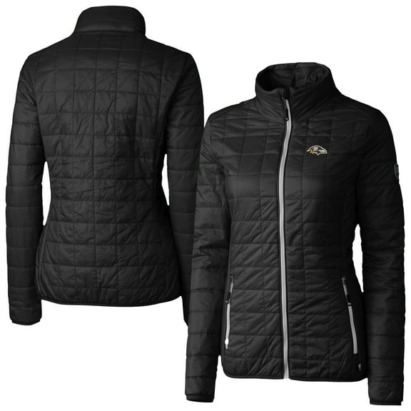 Women's Cutter & Buck Black Baltimore Ravens Rainier PrimaLoft Eco Insulated Full-Zip Puffer Jacket