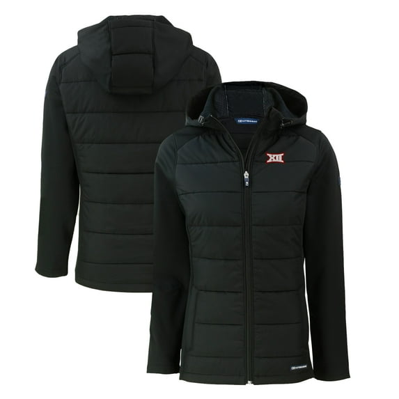 Women's Cutter & Buck Black Big 12 Gear Evoke Hybrid Eco Softshell Recycled Full-Zip Hoodie Jacket