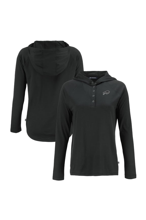 Women's Cutter & Buck Black Buffalo Bills Coastline Epic Comfort Eco Recycled Long Sleeve Hoodie T-Shirt