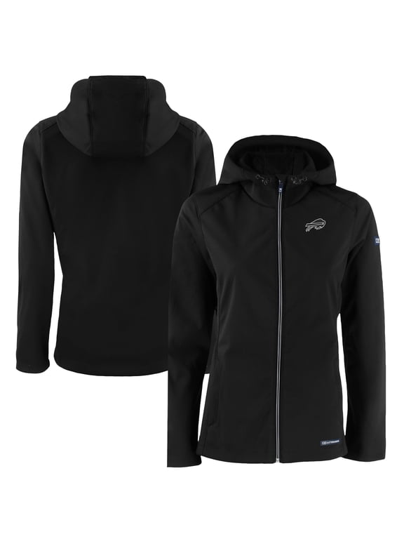 Women's Cutter & Buck Black Buffalo Bills Evoke Eco Softshell Recycled Full-Zip Hoodie Jacket