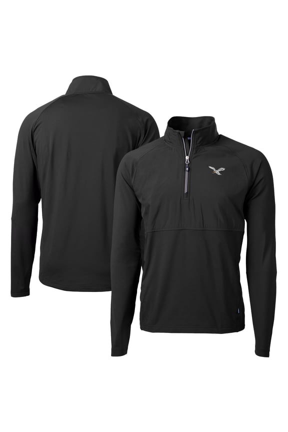Men's Cutter & Buck Black Philadelphia Eagles Adapt Eco Knit Hybrid Recycled Quarter-Zip Pullover Jacket