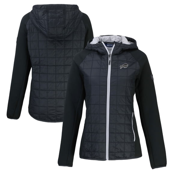 Women's Cutter & Buck Black Buffalo Bills Rainier PrimaLoft Eco Hybrid Full-Zip Hoodie Jacket
