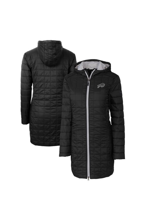 Women's Cutter & Buck Black Buffalo Bills Rainier PrimaLoft- Eco Insulated Full-Zip Hoodie Long Coat