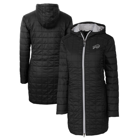 Women's Cutter & Buck Black Buffalo Bills Rainier PrimaLoft- Eco Insulated Full-Zip Hoodie Long Coat