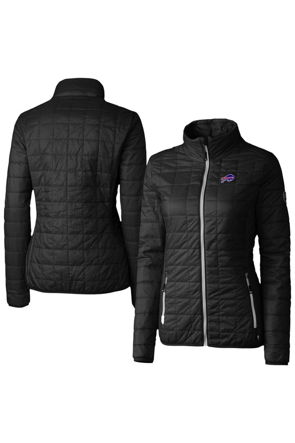 Women's Cutter & Buck Black Buffalo Bills Rainier PrimaLoft Eco Insulated Full-Zip Puffer Jacket