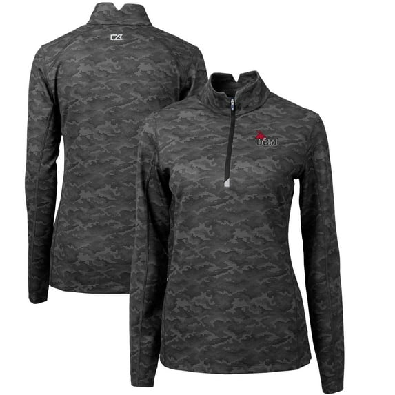 Women's Cutter & Buck Black Central Missouri Mules Traverse Camo Quarter-Zip Pullover Top