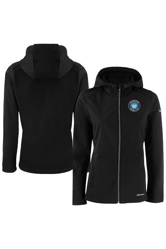 Women's-Cutter & Buck  Black Charlotte FC Evoke Eco Softshell Recycled Full-Zip Jacket