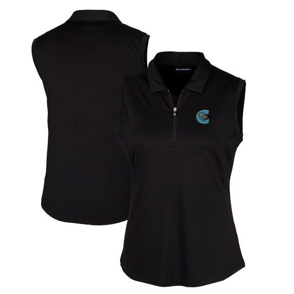 Women's Cutter & Buck Black Charlotte Knights Forge DryTec Stretch Sleeveless Polo