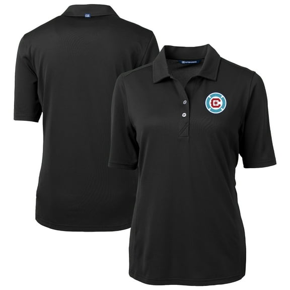 Women's-Cutter & Buck Black Chicago Fire Virtue Eco Pique Recycled Polo