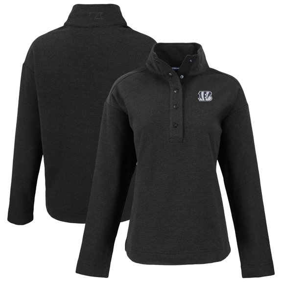 Women's Cutter & Buck  Black Cincinnati Bengals Hunts Point Eco Half-Snap Sweatshirt