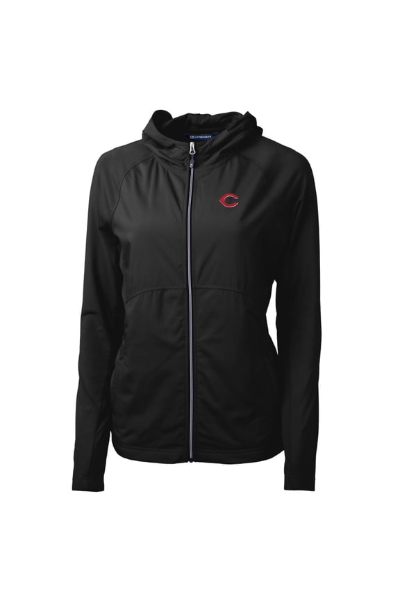 Women's Cutter & Buck Black Cincinnati Reds Adapt Eco Knit Full-Zip Jacket