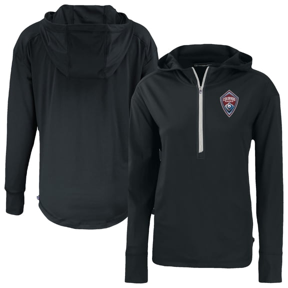 Women's-Cutter & Buck Black Colorado Rapids Daybreak Eco Recycled Half-Zip Hoodie