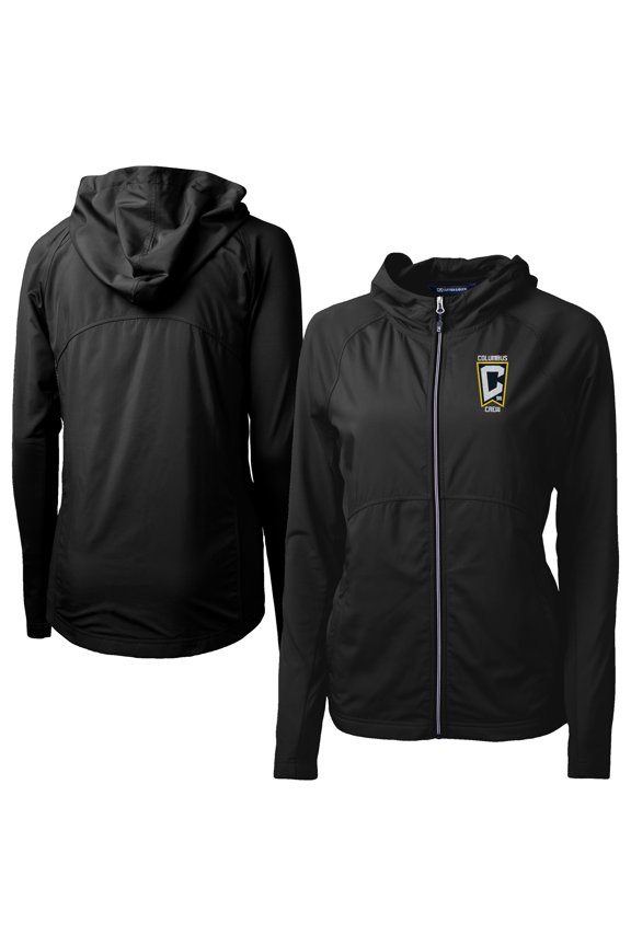 Women's-Cutter & Buck Black Columbus Crew Adapt Eco Knit Hybrid Recycled Raglan Full-Zip Jacket