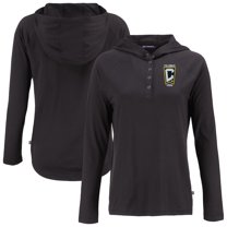 Women's-Cutter & Buck Black Columbus Crew Coastline Epic Comfort Eco Recycled Quarter-Snap Raglan Hoodie Top
