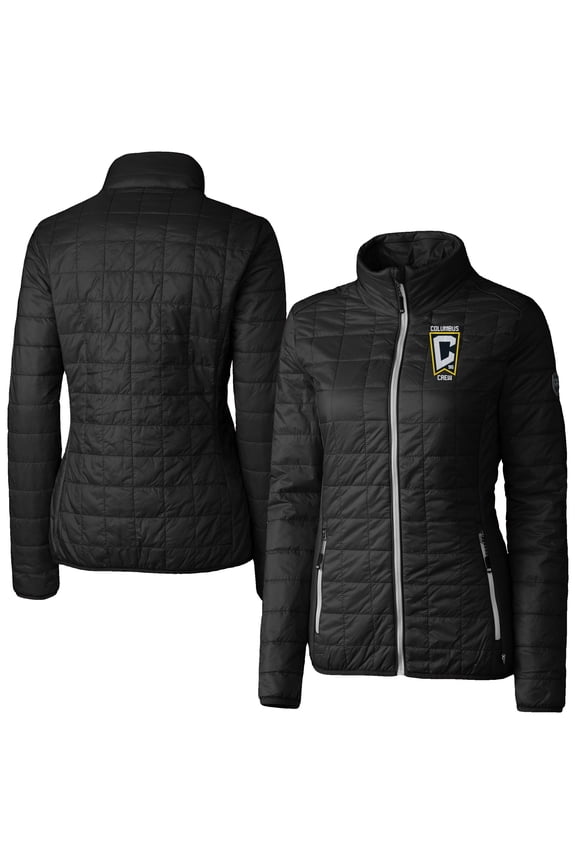 Women's-Cutter & Buck  Black Columbus Crew Rainier PrimaLoft Eco Insulated Full-Zip Printed Puffer Jacket