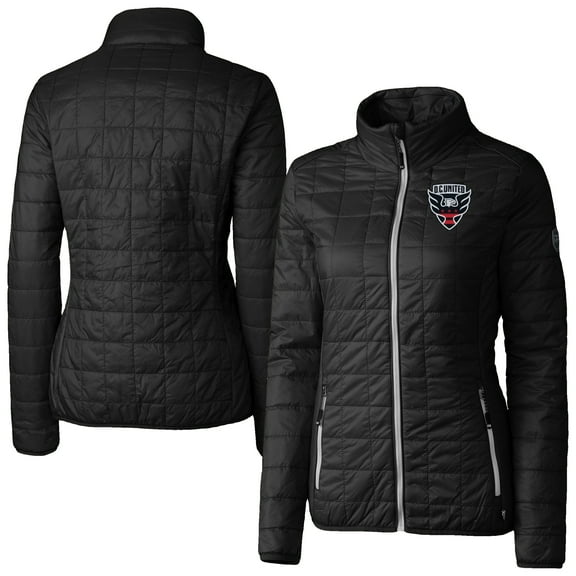 Women's-Cutter & Buck  Black D.C. United Rainier PrimaLoft Eco Insulated Full-Zip Printed Puffer Jacket