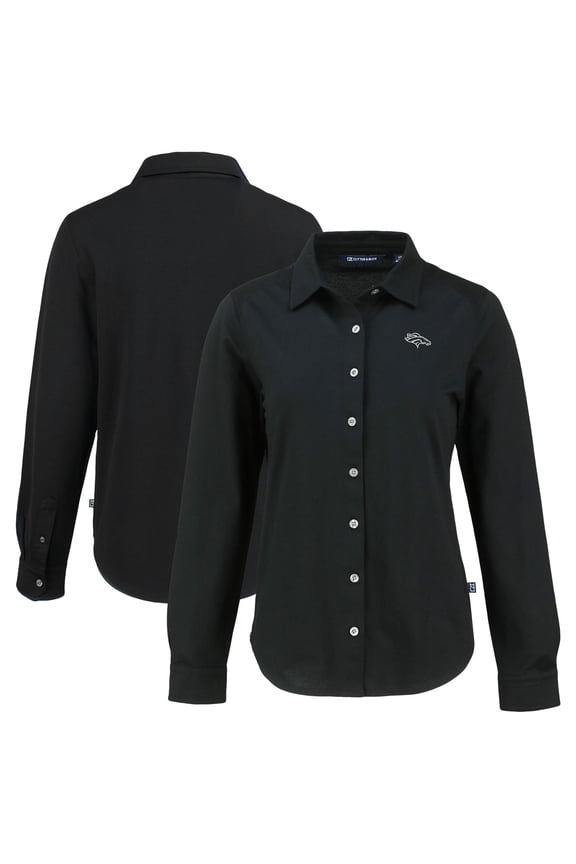 Women's Cutter & Buck Black Denver Broncos  Advantage Eco Soft Pique Tri-Blend Long Sleeve Button-Up Shirt