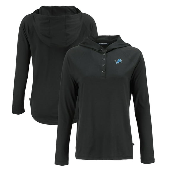 Women's Cutter & Buck Black Detroit Lions Coastline Epic Comfort Eco Recycled Raglan Pullover Hoodie