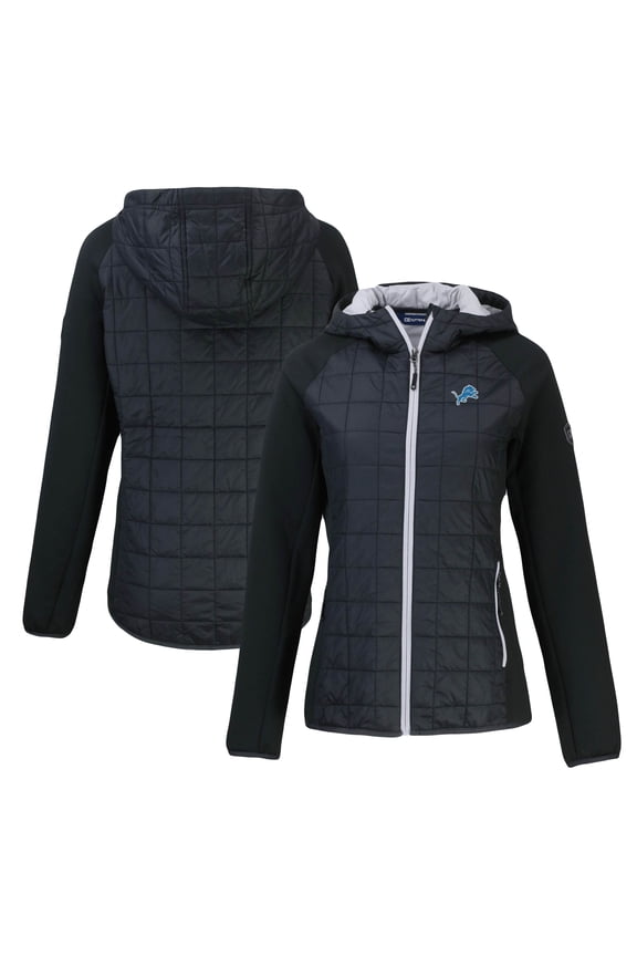 Women's Cutter & Buck  Black Detroit Lions Rainier Primaloft Eco Full-Zip Hybrid Jacket