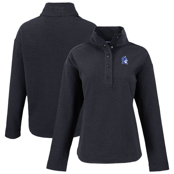 Women's Cutter & Buck Black Duke Blue Devils Hunts Point Eco Fleece Recycled Half-Snap Pullover Sweatshirt