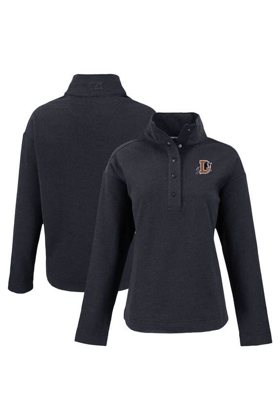 Women's Cutter & Buck Black Durham Bulls Hunts Point Eco Textured Fleece Recycled Half-Snap Sweatshirt