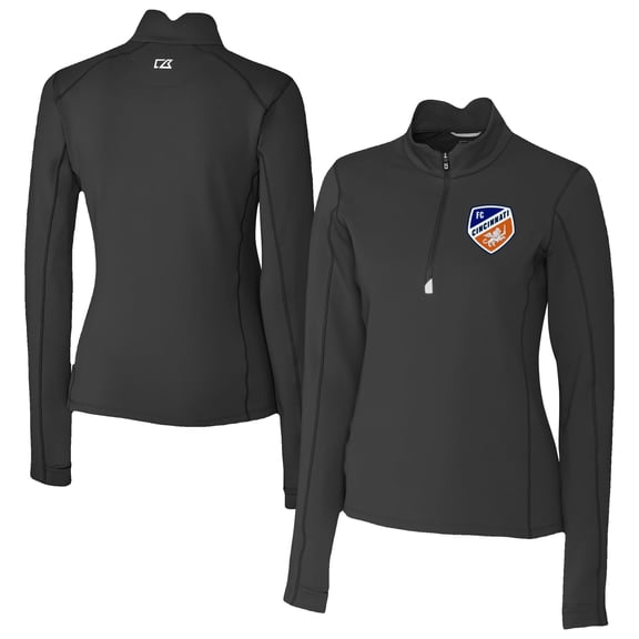 Women's Cutter & Buck  Black FC Cincinnati Traverse Stretch Eco Quarter-Zip Top