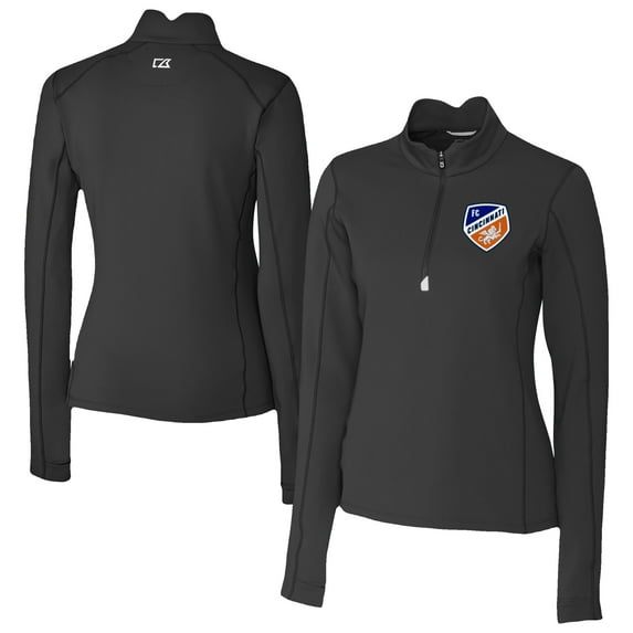 Women's Cutter & Buck Black FC Cincinnati Traverse Stretch Eco Quarter-Zip Top