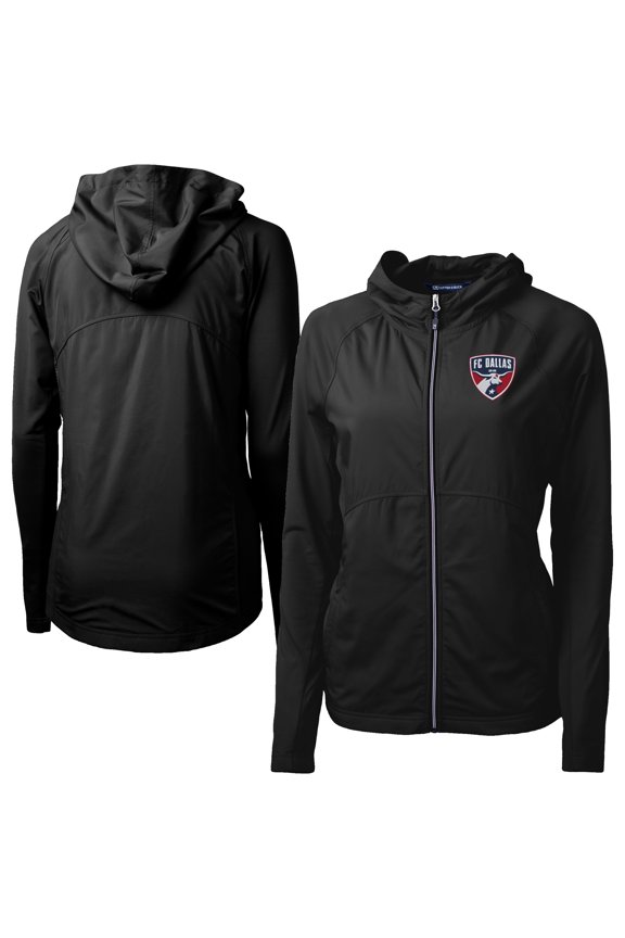 Women's-Cutter & Buck Black FC Dallas Adapt Eco Knit Hybrid Recycled Raglan Full-Zip Jacket