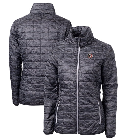 Women's Cutter & Buck Black Florida State Seminoles Camouflage Vault Rainier PrimaLoft Eco Insulated Full-Zip Puffer