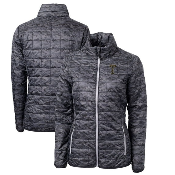 Women's Cutter & Buck Black Georgia Tech Yellow Jackets Camouflage Vault Rainier PrimaLoft Eco Insulated Full-Zip Puffer