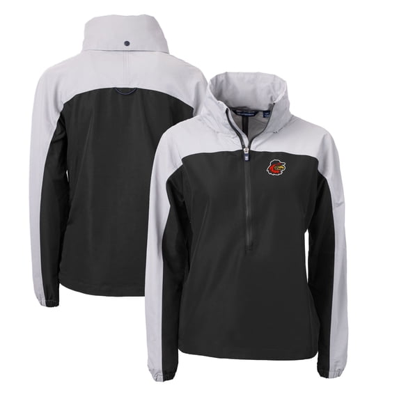 Women's Cutter & Buck Black/Gray Rochester Red Wings Charter Eco Recycled Half-Zip Anorak Jacket