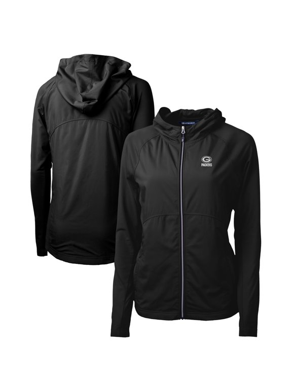 Women's Cutter & Buck Black Green Bay Packers Adapt Eco Knit Hybrid Recycled Full-Zip Jacket