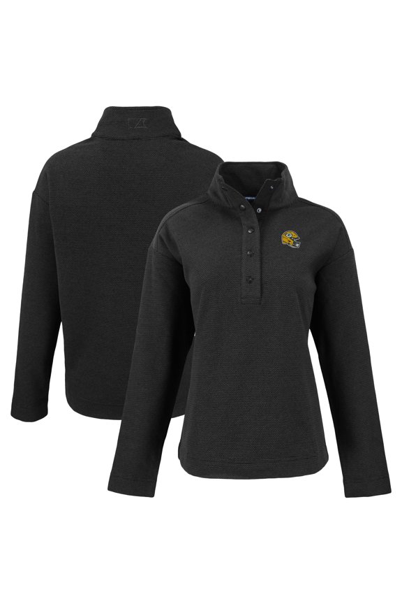 Women's Cutter & Buck Black Green Bay Packers Hunts Point Eco Half-Snap Sweatshirt
