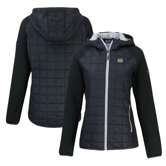 Women's Cutter & Buck Black Green Bay Packers Rainier Primaloft Eco Full-Zip Hybrid Jacket