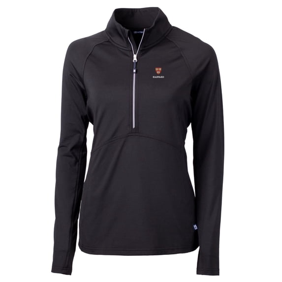 Women's Cutter & Buck Black Harvard Crimson Adapt Eco Knit Half-Zip Pullover Jacket