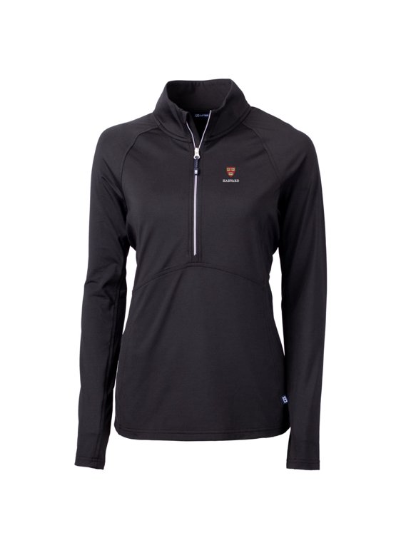 Women's Cutter & Buck Black Harvard Crimson Adapt Eco Knit Half-Zip Pullover Jacket