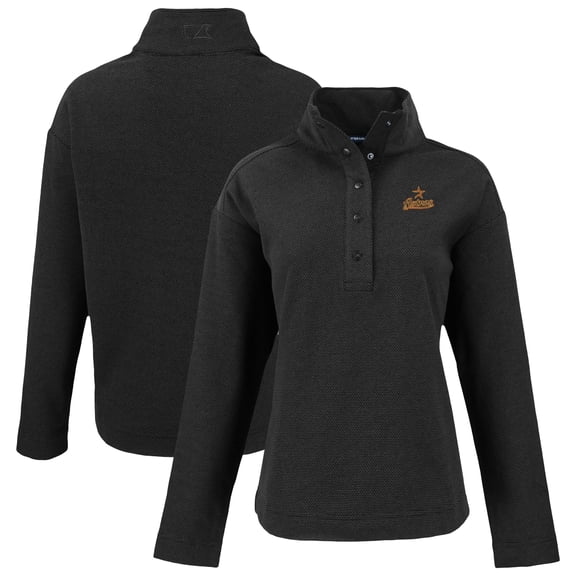 Women's Cutter & Buck Black Houston Astros Hunts Point Eco Half-Snap Jacket