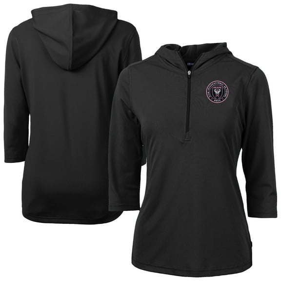 Women's-Cutter & Buck Black Inter Miami CF Virtue Eco Pique Recycled Half-Zip Pullover Hoodie