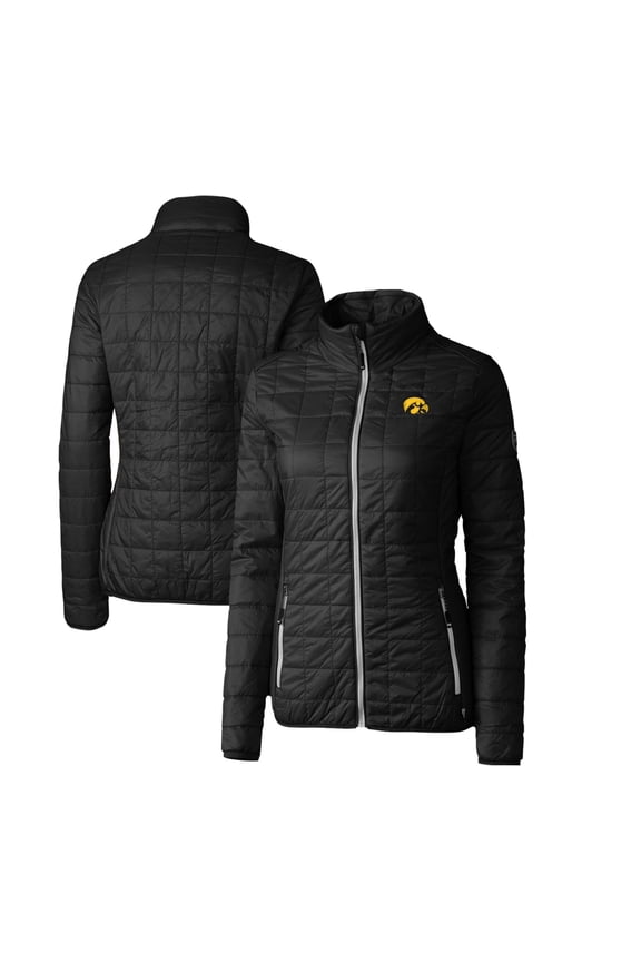 Women's Cutter & Buck Black Iowa Hawkeyes Rainier Eco Insulated Puffer Full-Zip Jacket