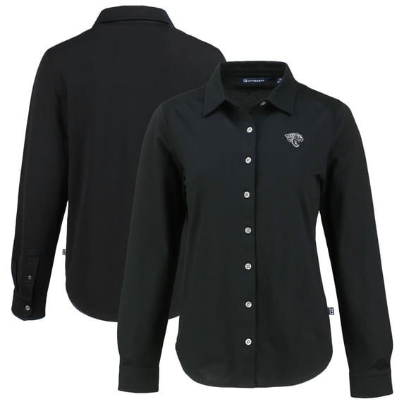 Women's Cutter & Buck Black Jacksonville Jaguars Advantage Eco Soft Pique Tri-Blend Long Sleeve Button-Up Shirt