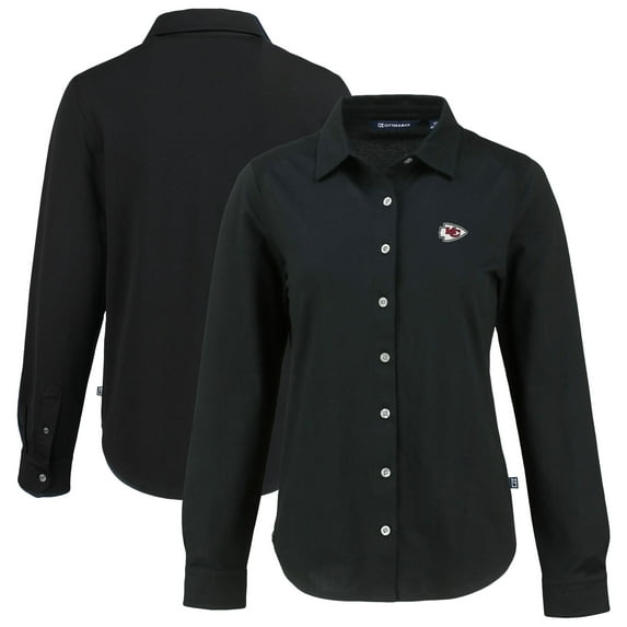 Women's Cutter & Buck Black Kansas City Chiefs  Advantage Eco Soft Pique Tri-Blend Long Sleeve Button-Up Shirt
