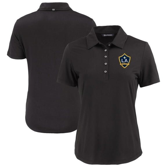 Women's-Cutter & Buck Black LA Galaxy Coastline Epic Comfort Eco Recycled Polo