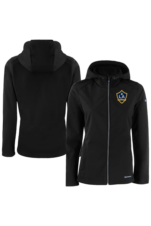 Women's-Cutter & Buck Black LA Galaxy Evoke Eco Softshell Recycled Full-Zip Jacket