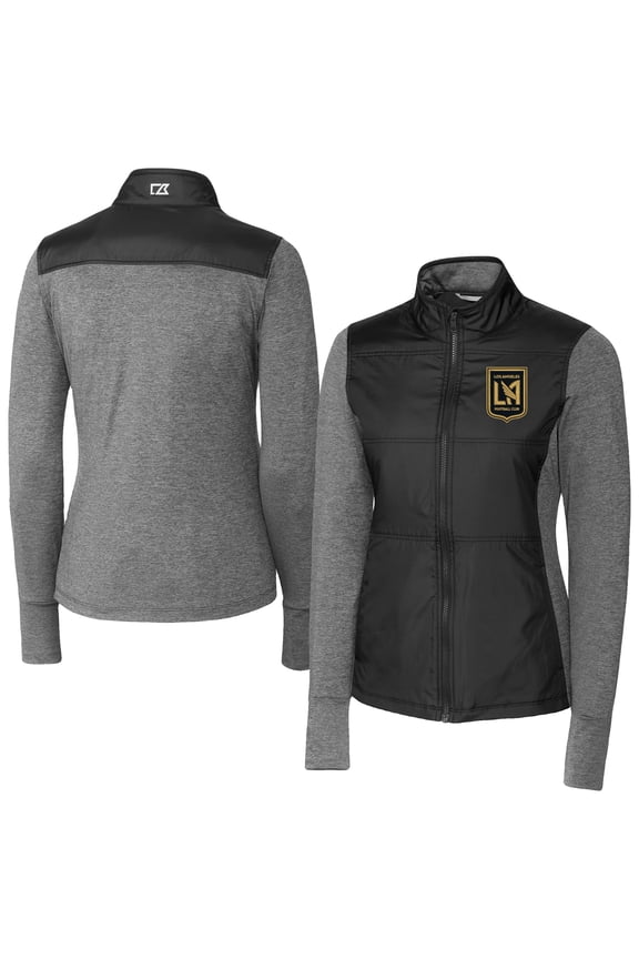 Women's-Cutter & Buck Black LAFC Stealth Hybrid Quilted Full-Zip Windbreaker Jacket