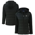 thumbnail image 1 of Women's Cutter & Buck Black Las Vegas Raiders Evoke Hybrid Eco Softshell Recycled Full-Zip Hoodie Jacket, 1 of 3