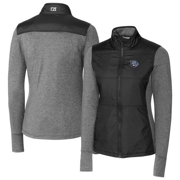 Women's Cutter & Buck Black Lehigh Valley IronPigs Stealth DryTec Hybrid Quilted Full-Zip Windbreaker Jacket