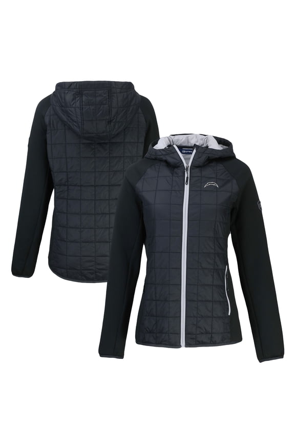Women's Cutter & Buck Black Los Angeles Chargers Rainier PrimaLoft Eco Hybrid Full-Zip Hoodie Jacket