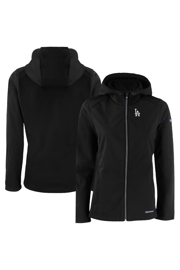 Women's Cutter & Buck Black Los Angeles Dodgers Evoke Eco Softshell Recycled Full-Zip Jacket